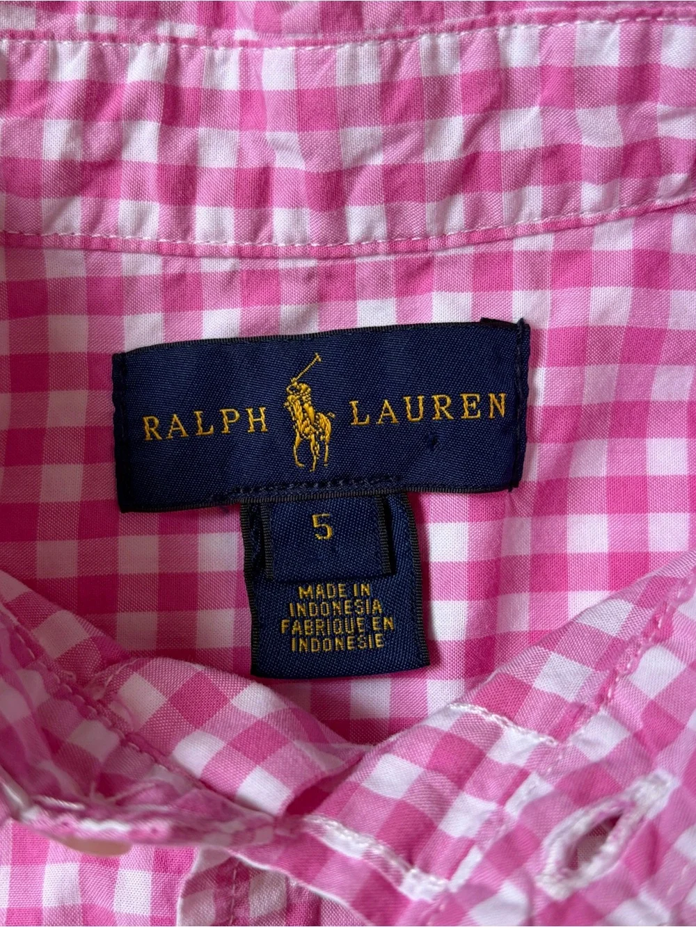 Polo Ralph Lauren Boys Pink Gingham Check Button Down Shirt Size 5 Flaw